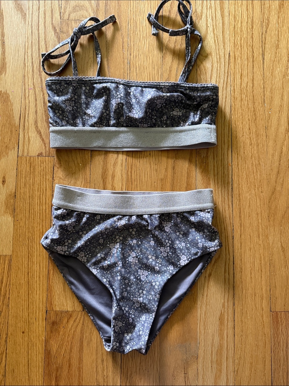 Jamie Kay 7 Sophia Pansy Floral Dark High-Waist Bikini Set in brown w/ metallic